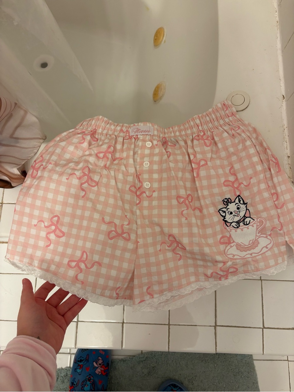 Pink Disney Marie  Gingham Cat Pocket Lounge Shorts